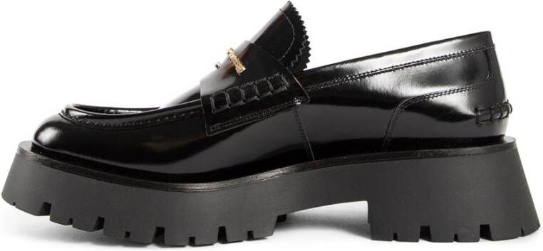 alexander wang Zwarte Lug Loafer met Gouden Logo Black Dames