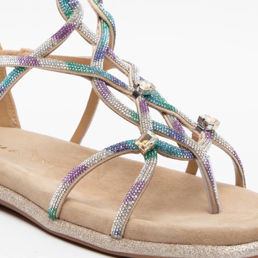 Alma en Pena Beige Strass Sandalen met Gevlochten Banden Multicolor Dames