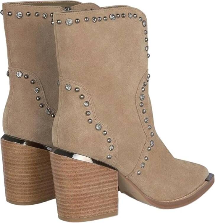 Alma en Pena Beige Suède Cowboylaars met 8 cm Rubberen Zool Beige Dames