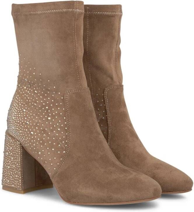 Alma en Pena Blokhak enkellaarsje met strass Beige Dames