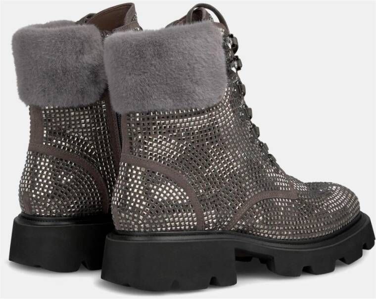 Alma en Pena Bontgevoerde veterschoenen Gray Dames