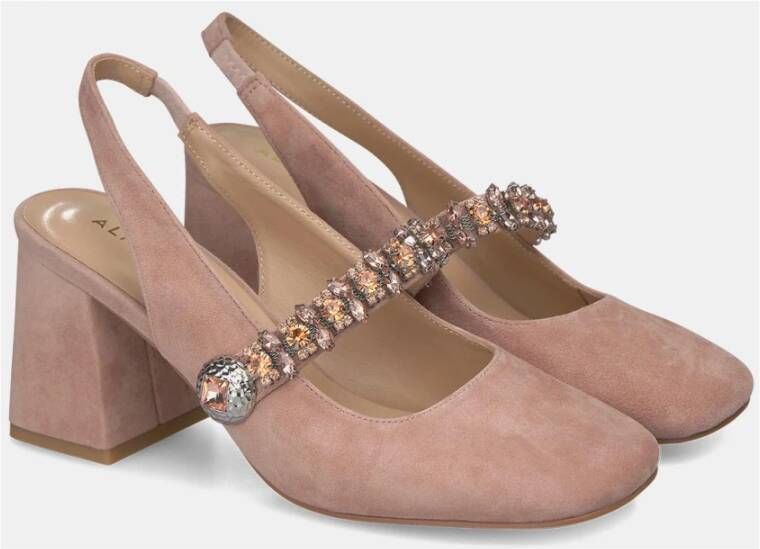 Alma en Pena Dames schoenen met vierkante hak en strass detail Pink Dames