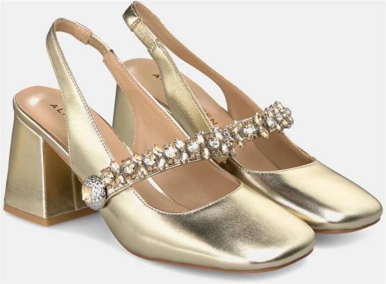 Alma en Pena Dames schoenen met vierkante hak en strass detail Yellow Dames