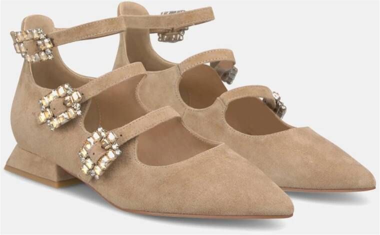 Alma en Pena Drievoudige gesp platte ballerina schoenen Brown Dames