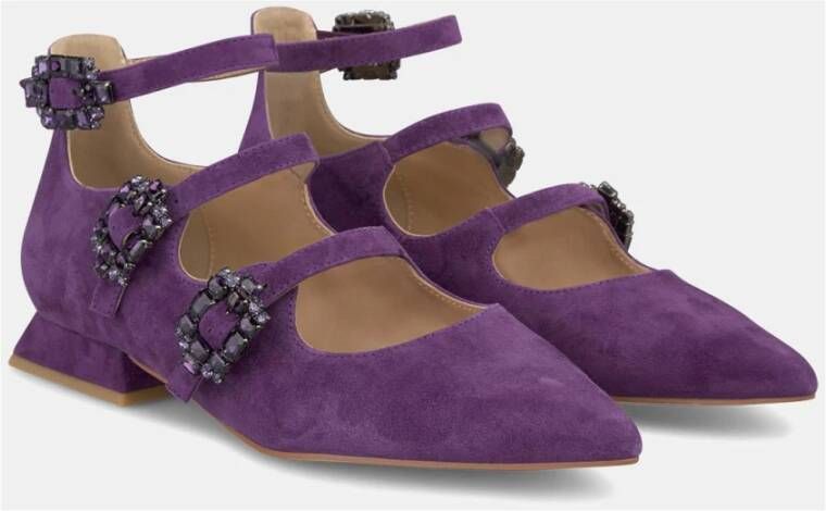 Alma en Pena Drievoudige gesp platte ballerina schoenen Purple Dames