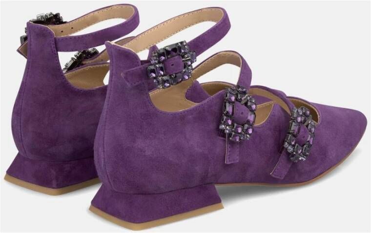 Alma en Pena Drievoudige gesp platte ballerina schoenen Purple Dames