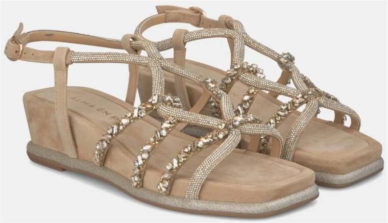 Alma en Pena Elegante Interlaced Sandaal met Strass Detail Beige Dames