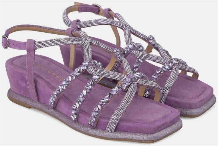 Alma en Pena Elegante Interlaced Sandaal met Strass Detail Purple Dames