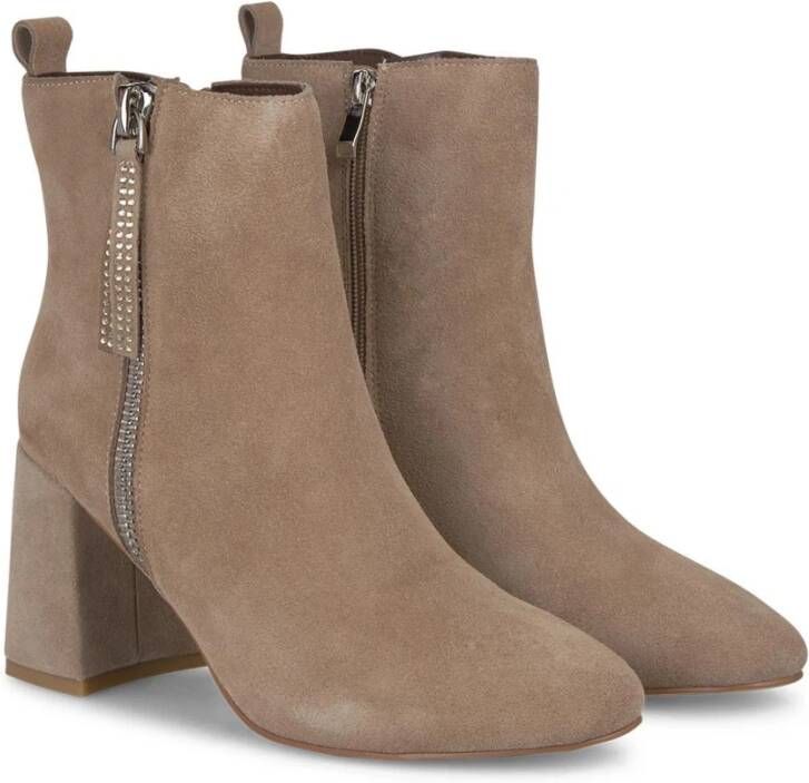 Alma en Pena Enkellaars met blokhak en rits Beige Dames