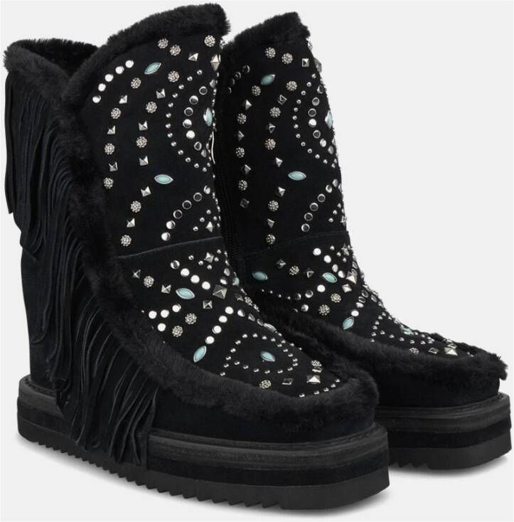 Alma en Pena Enkellaars met bont studs Black Dames