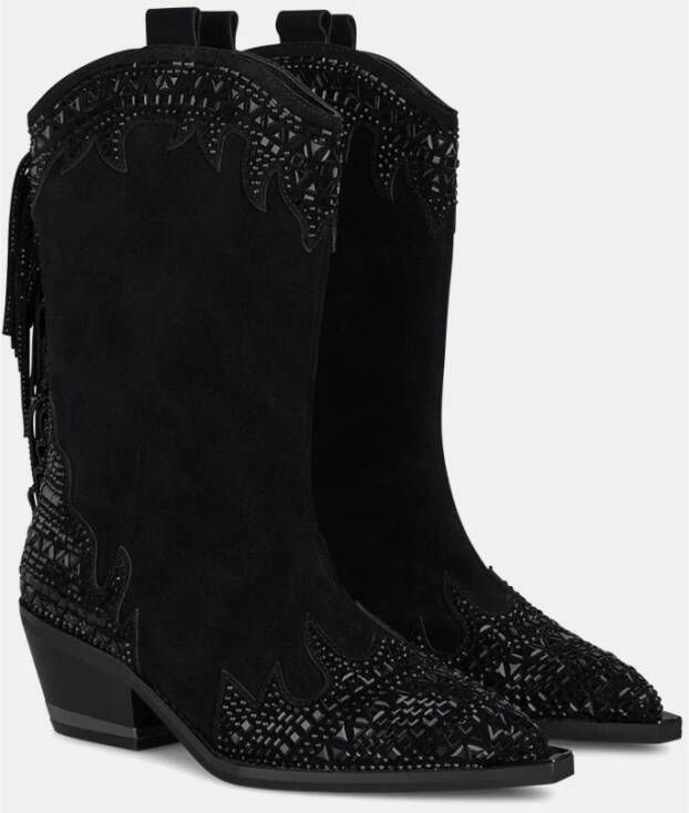 Alma en Pena Enkellaars met glitter en franjes Black Dames