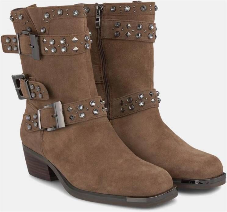 Alma en Pena Enkellaars met studs en gespen Brown Dames