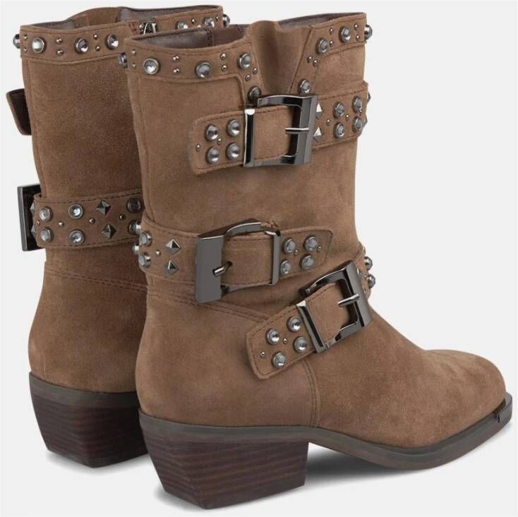 Alma en Pena Enkellaars met studs en gespen Brown Dames