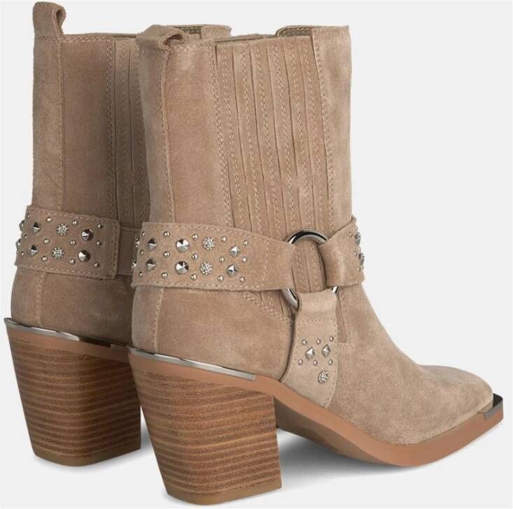 Alma en Pena Enkellaars met vierkante neus en studs Beige Dames