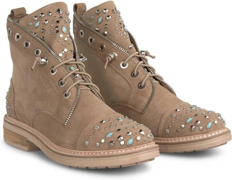 Alma en Pena Enkellaarsjes met veters en studs Beige Dames