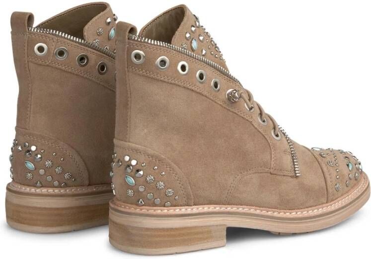 Alma en Pena Enkellaarsjes met veters en studs Beige Dames