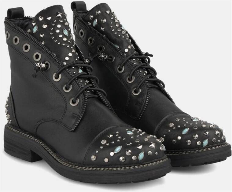 Alma en Pena Enkellaarsjes met veters en studs Black Dames