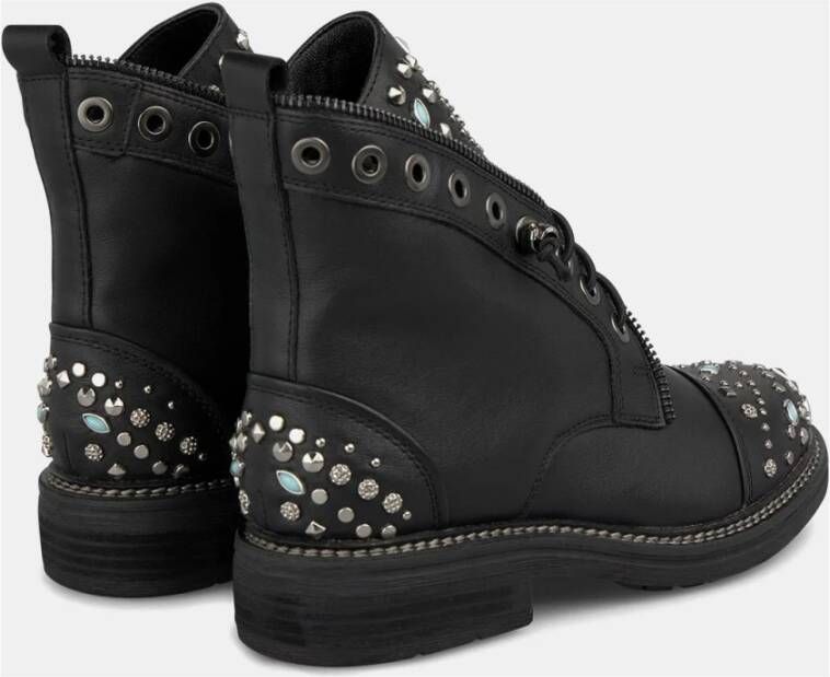 Alma en Pena Enkellaarsjes met veters en studs Black Dames