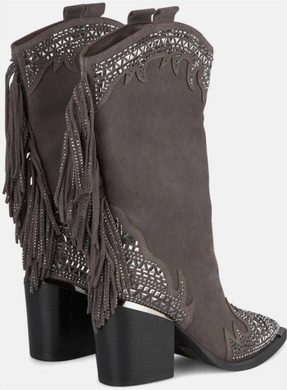 Alma en Pena Fringe blokhak laars Gray Dames