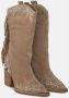 Alma en Pena Fringed Blokhak Laars Beige Dames - Thumbnail 2