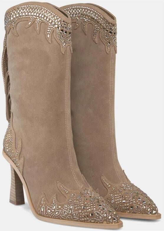 Alma en Pena Fringed Half-Boot met Versieringen Beige Dames