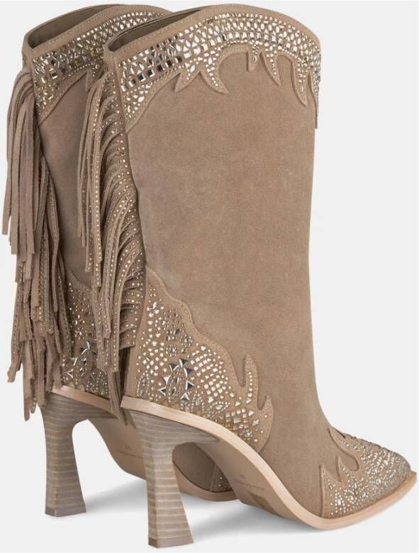 Alma en Pena Fringed Half-Boot met Versieringen Beige Dames