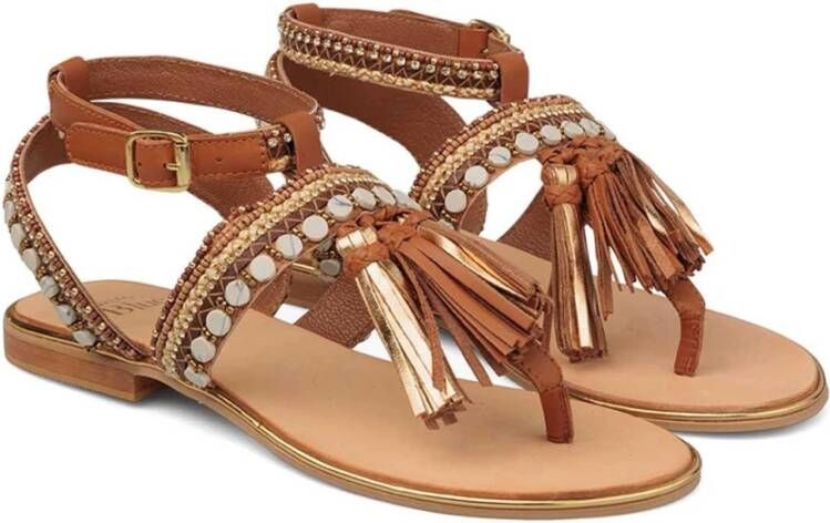 Alma en Pena Fringed Toe Sandal Brown Dames