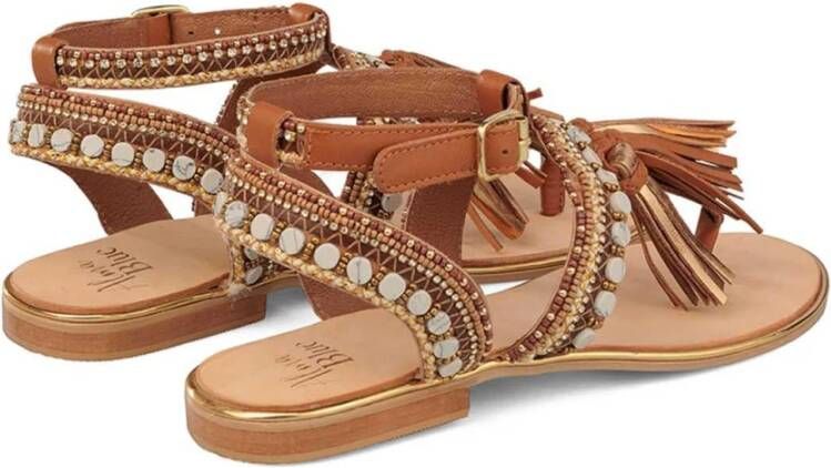 Alma en Pena Fringed Toe Sandal Brown Dames