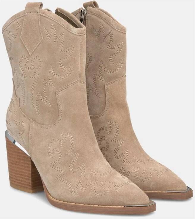 Alma en Pena Geborduurde Hak Cowboy Laarzen Beige Dames