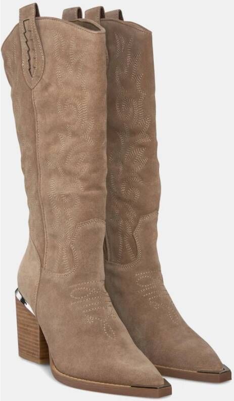 Alma en Pena Geborduurde hakken cowboy laars Beige Dames