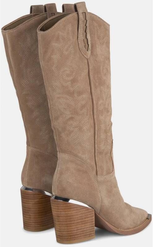 Alma en Pena Geborduurde hakken cowboy laars Beige Dames