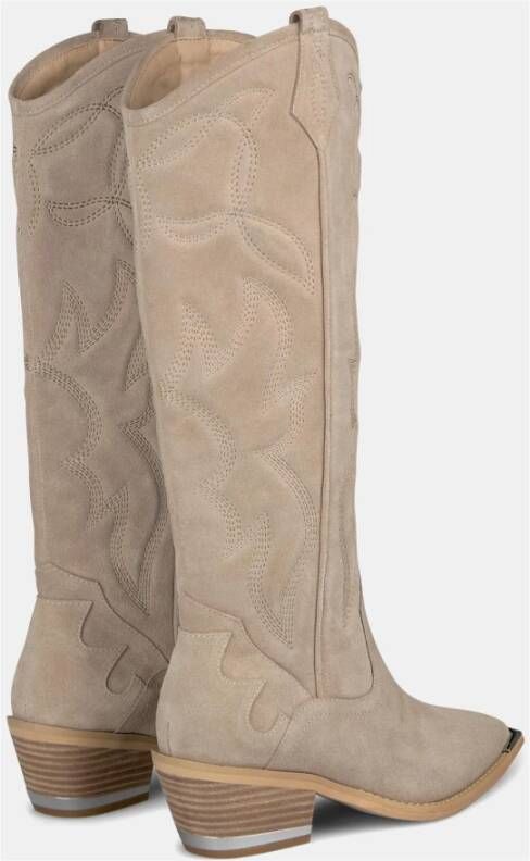 Alma en Pena Geborduurde leren platte laars Beige Dames