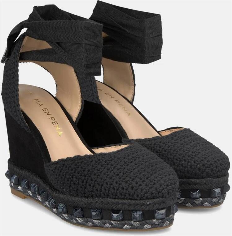 Alma en Pena Gevlochten Leren Sleehak Sandalen Black Dames