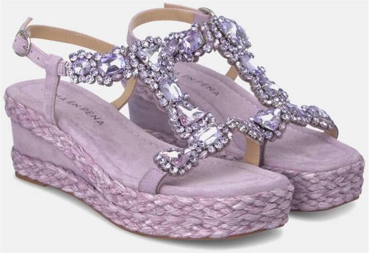 Alma en Pena Gevlochten Rhinestone Sleehak Sandaal Purple Dames