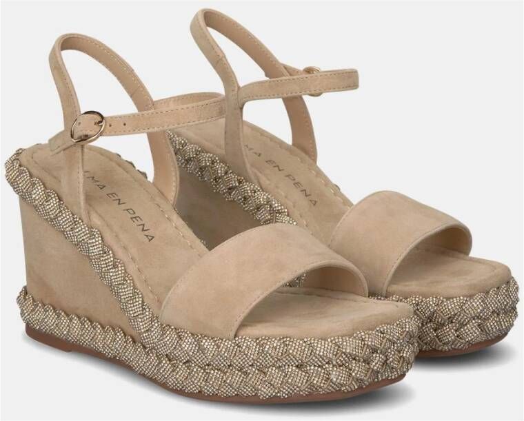 Alma en Pena Gevlochten Sleehak Sandaal Beige Dames