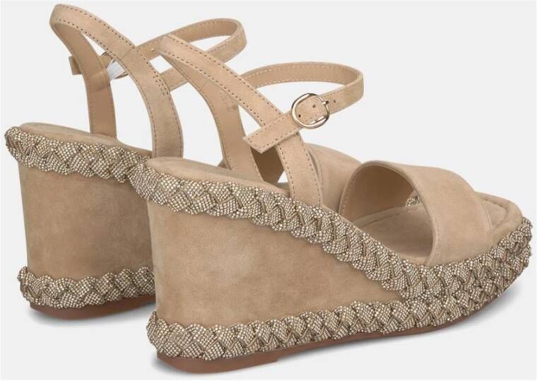 Alma en Pena Gevlochten Sleehak Sandaal Beige Dames