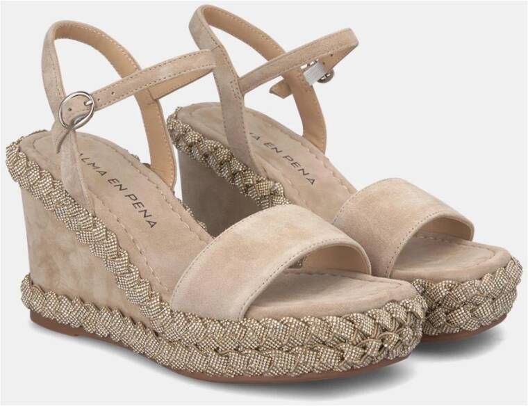 Alma en Pena Gevlochten Sleehak Sandaal Beige Dames