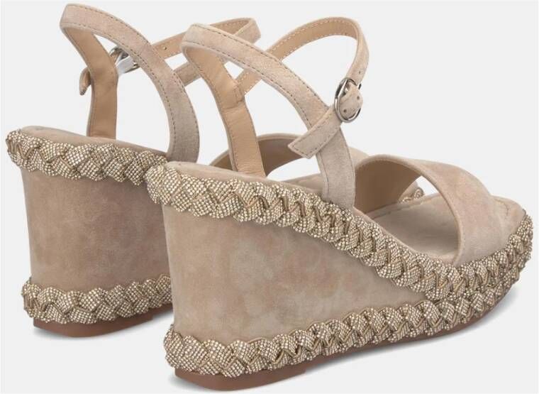 Alma en Pena Gevlochten Sleehak Sandaal Beige Dames