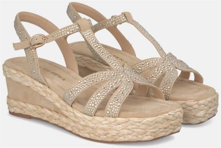 Alma en Pena Gevlochten Sleehak Sandalen met Versieringen Beige Dames