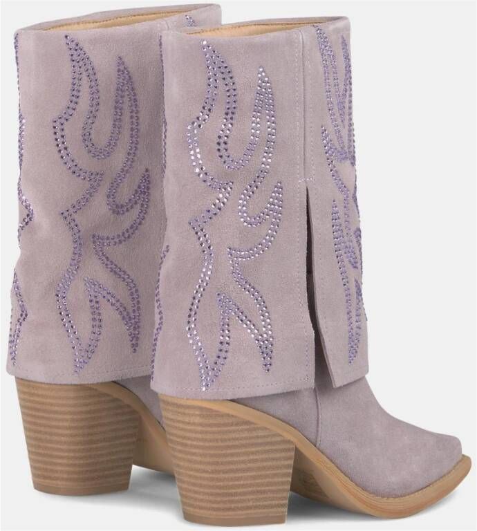 Alma en Pena Glanzende Gaiter Boot met Hak Purple Dames