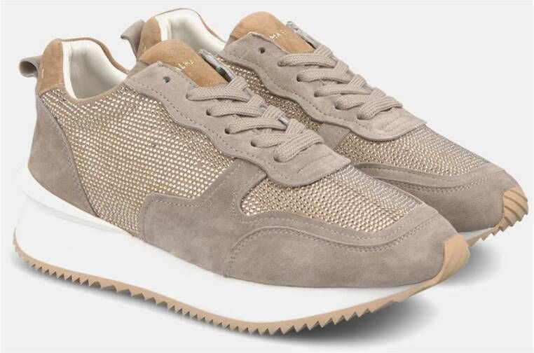 Alma en Pena Glanzende leren sneaker met platformzool Beige Dames