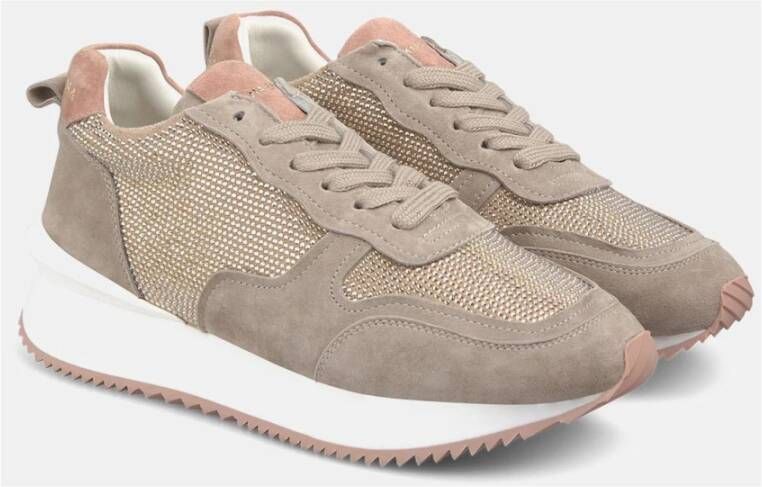 Alma en Pena Glanzende leren sneaker met platformzool Beige Dames