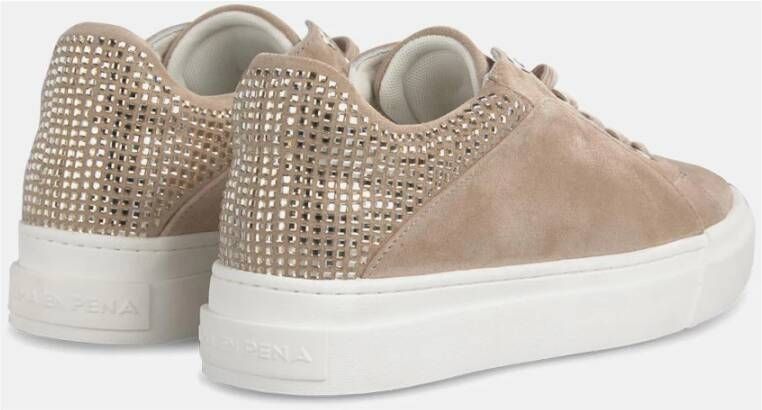 Alma en Pena Glinsterende Leren Sneakers Beige Dames