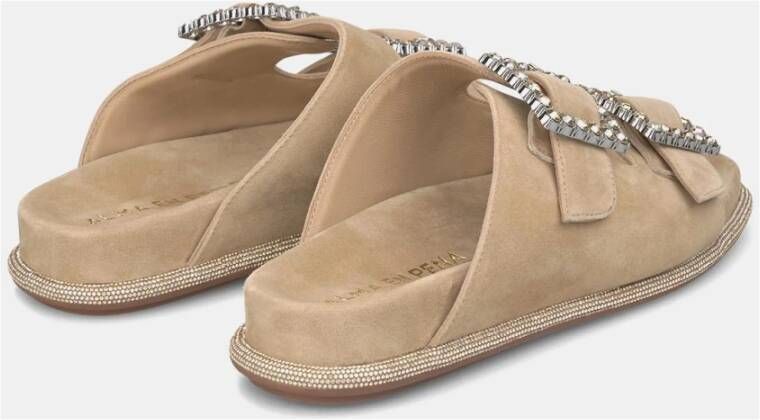 Alma en Pena Glinsterende Platte Sandaal Beige Dames