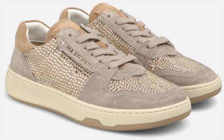 Alma en Pena Glinsterende Sneakers Beige Dames