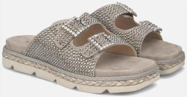 Alma en Pena Glitter Gesp Platte Sandaal Beige Dames