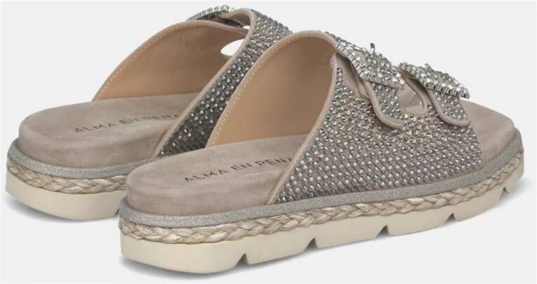 Alma en Pena Glitter Gesp Platte Sandaal Beige Dames