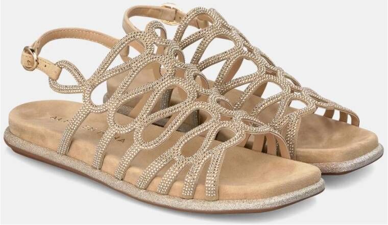 Alma en Pena Glitter Interlaced Flat Sandal Beige Dames