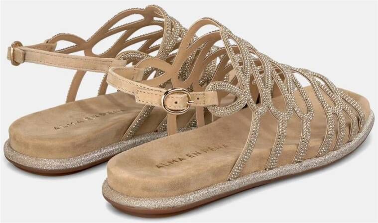 Alma en Pena Glitter Interlaced Flat Sandal Beige Dames