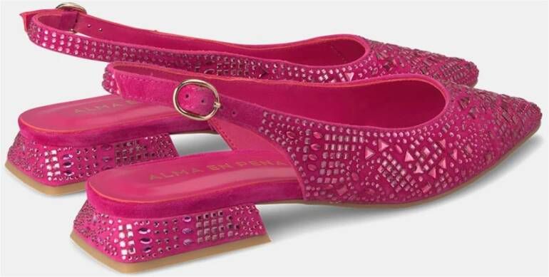 Alma en Pena Glitter Platte Schoen met Gesp Sluiting Pink Dames